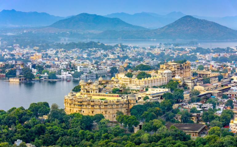 Aerial view of Udaipur City Palace