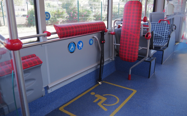 Seat reserved for the disabled on a public transport bus in Barcelona