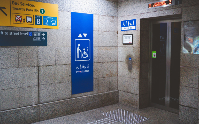 Priority use elevator at Singapore's MRT station
