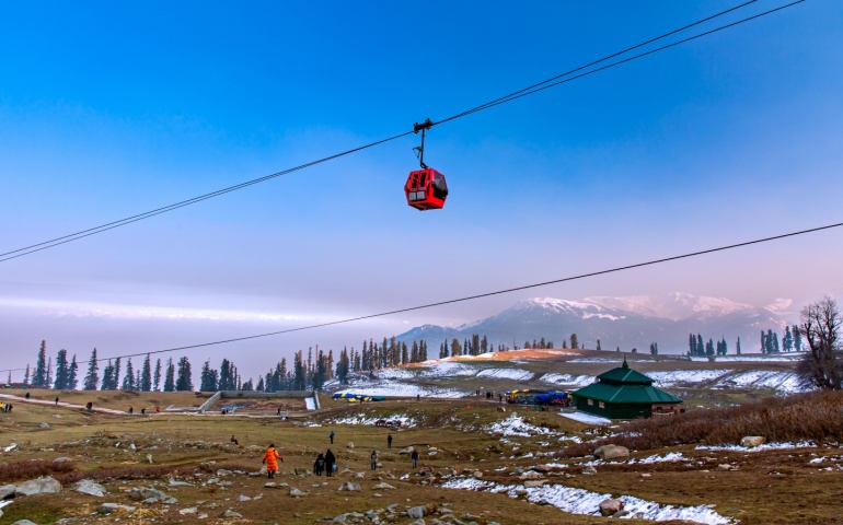 Gondola ride at famous ski destination Gulmarg in Kashmir, India. 
