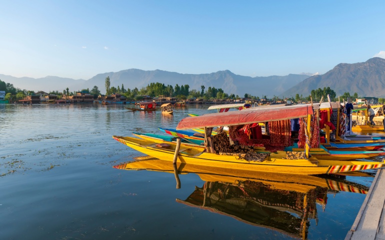 Colorful Shikara Boats in Dal Lake in Jammu and Kashmir