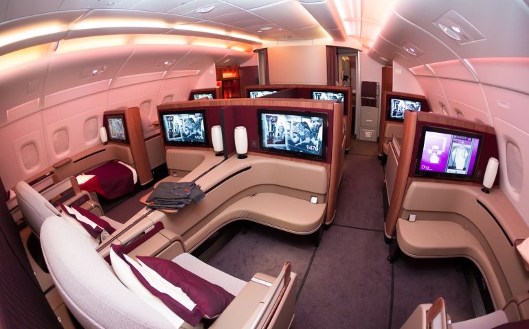 Qatar Airways Airbus A380 first class luxury seats.