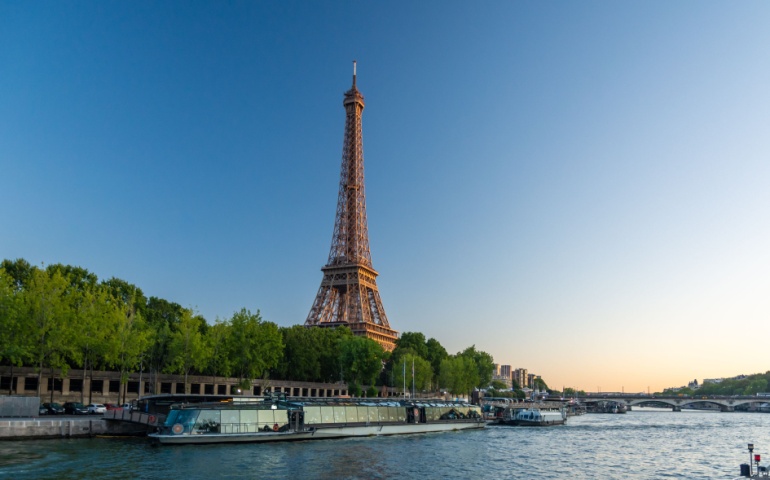 View of Eifel Tower from the riverbanks of Seine 