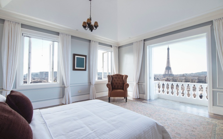 The view of beautiful eiffel tower from the room of Hôtel La Comtesse Tour Eiffel