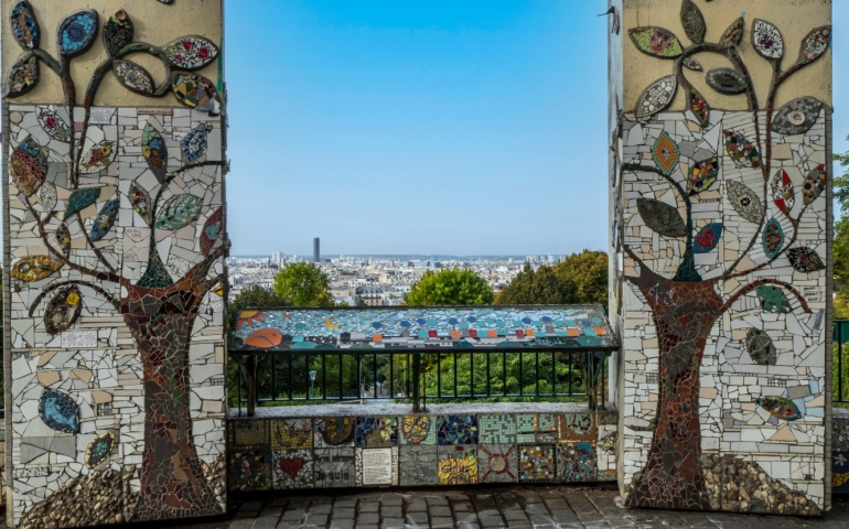 The Park of Belleville with the panorama of Paris in the background.
