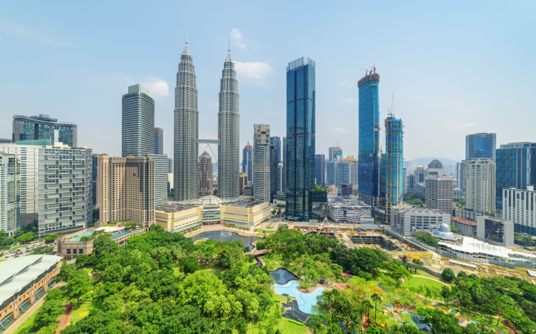 Aerial view of the KLCC Park in Kuala Lumpur, Malaysia. 