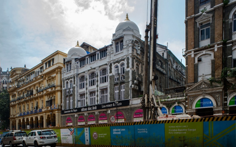 Mumbai Underground Metro Phase 2 construction at Colaba. 