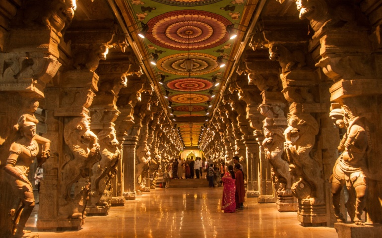 Pilgrims visiting Meenakshi Temple on Diwali