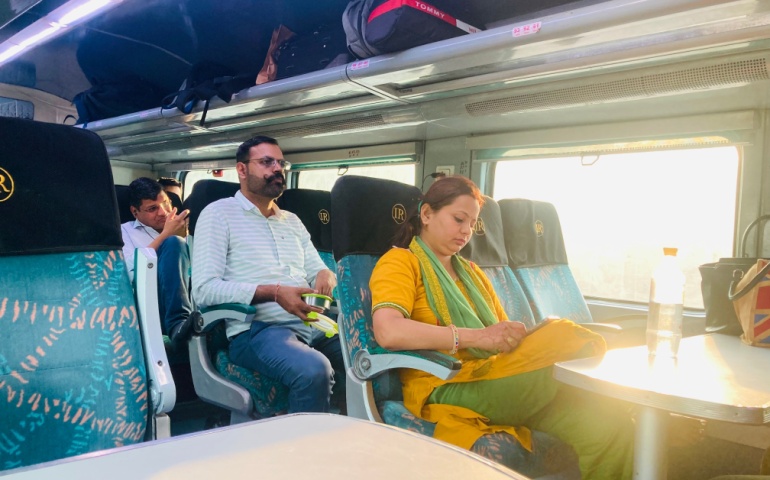 Passengers aboard the Delhi superfast train