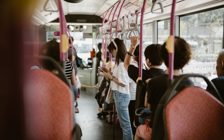 Inside the bus in Singapore