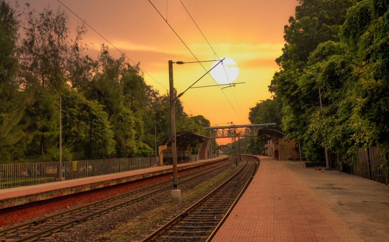 The train station in Kolkata at sunrise