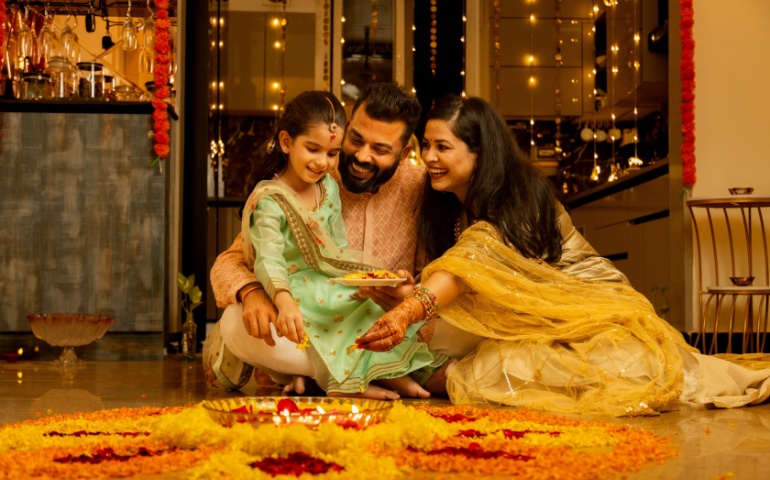 Indian family celebrating Diwali