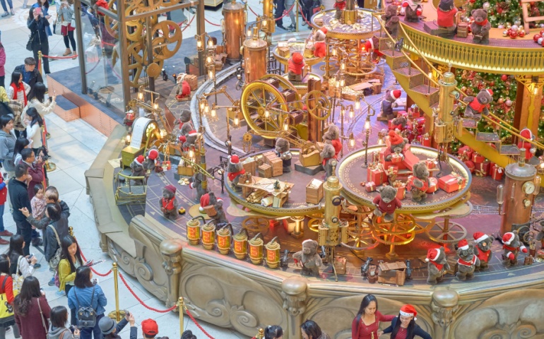 Christmas decorations at Landmark Shopping Mall in Hong Kong