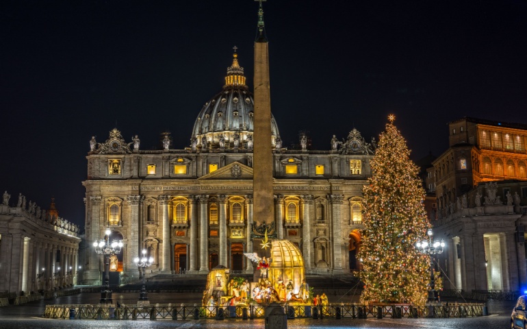 Crib and Christmas Tree in front of St. Peter's Basilica