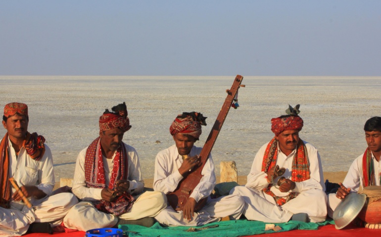 Musicians performing at the Rann Utsav