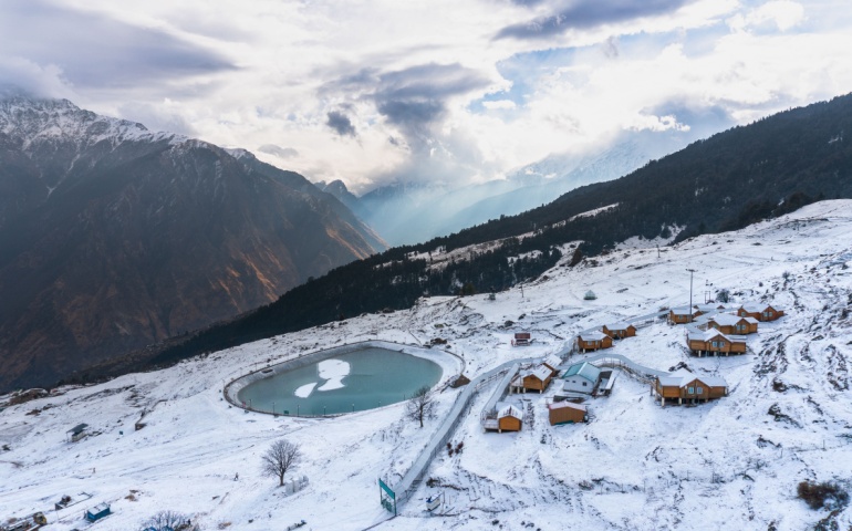 A snow-covered Auli, Uttarakhand