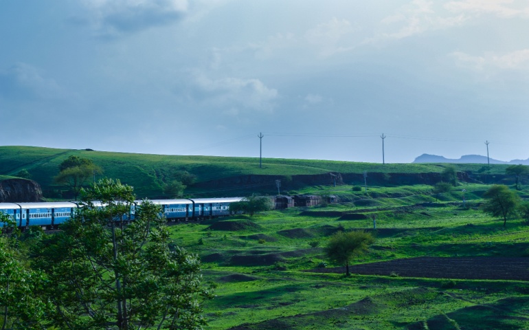 Views of train travelling between Mumbai and Goa.