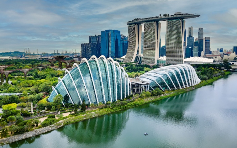 Arial view of Singapore's parks and buildings