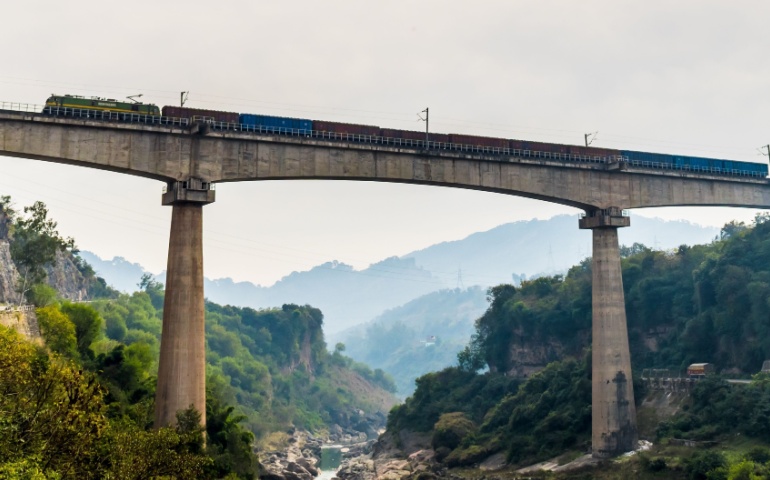 Train passing along the Jammu to Baramulla linking bridge.