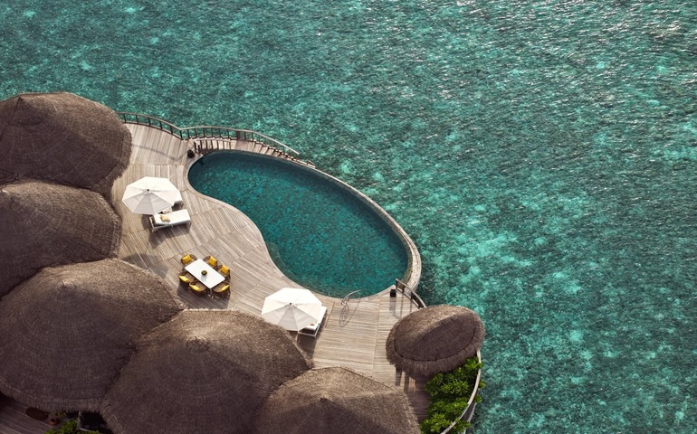 Aerial view of the Nautilus Retreat with private pool villa