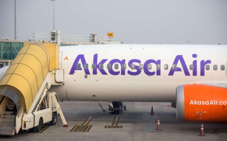 Akasa Air flight at Hyderabad International airport 