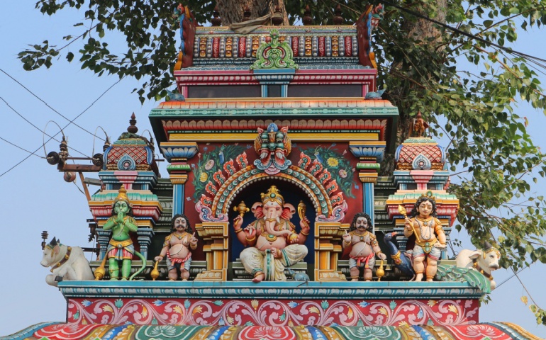 The dome of a small Hindu temple in the South Indian Dravidian style