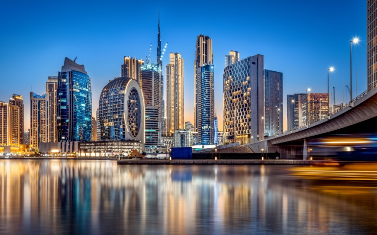 Dubai's business Bay at nighttime